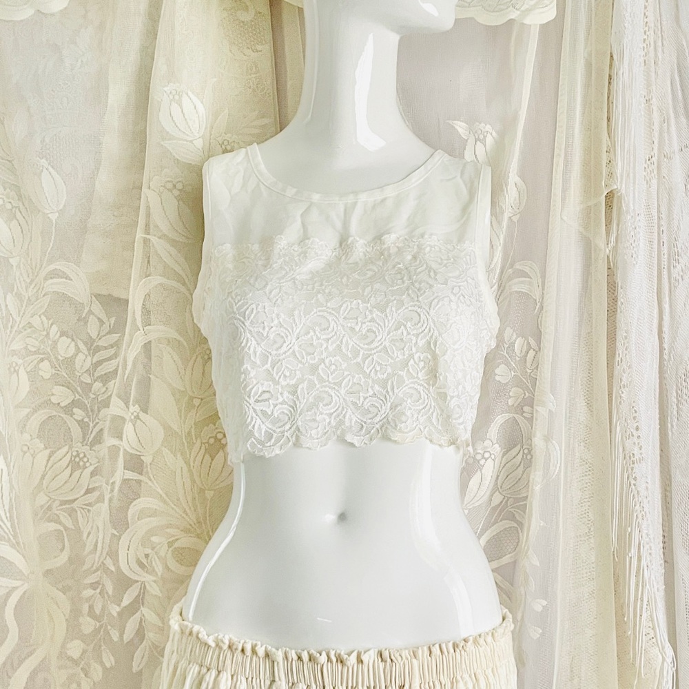 Charlotte Russe Lace Crop Top - Cream